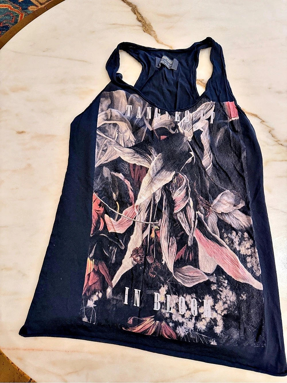 AllSaints Graphic Tank Top in Black & Pink